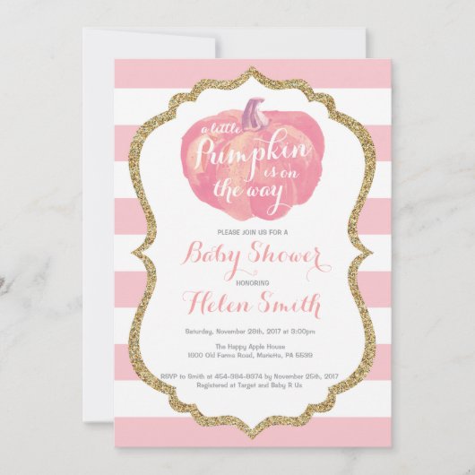 Invitation de baby shower de fille de rose et de (Devant)