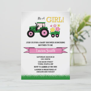 Invitation de Baby shower de fille de tracteur, Tr