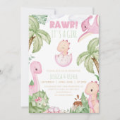 Invitation de Baby shower de fille DINOSAUR, Pink  (Devant)