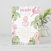 Invitation de Baby shower de fille DINOSAUR, Pink  (Debout devant)
