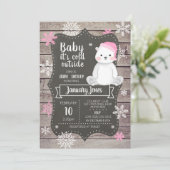 Invitation de Baby shower de fille d'ours polaire  (Debout devant)
