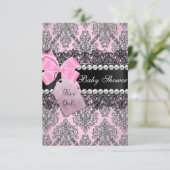 Invitation de Baby shower de fille en damas rose e (Debout devant)