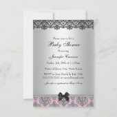 Invitation de Baby shower de fille en damas rose e (Dos)