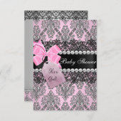 Invitation de Baby shower de fille en damas rose e (Devant / Derrière)