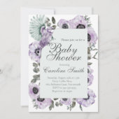 Invitation de Baby shower de fille florale violett (Devant)