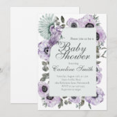 Invitation de Baby shower de fille florale violett (Devant / Derrière)