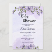 Invitation de Baby shower de fille florale violett (Devant)