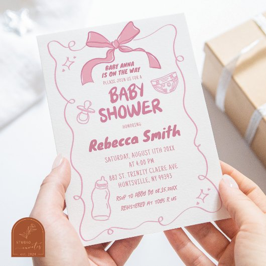 Invitation de Baby shower de fille illustrée de Bo