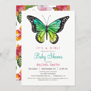 Invitation de Baby shower de fille papillon tropic