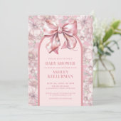 Invitation de Baby shower de fille rose bow floral (Debout devant)