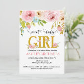 Invitation de Baby shower de fille rose Floral or (Debout devant)