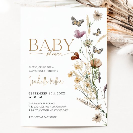 Invitation de Baby shower de fille rose rose or