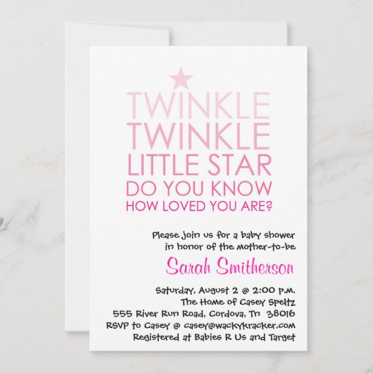 Invitation de Baby shower de fille Twinkle (Devant)