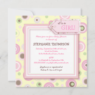 Invitation de Baby shower de filles aux joyeux poi