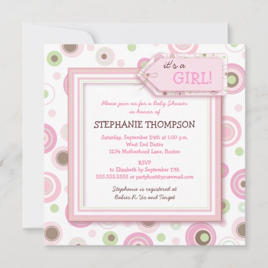 Invitation de Baby shower de filles aux joyeux poi (Devant)