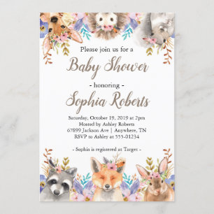 Invitation de Baby shower de filles d'animaux de f
