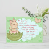 Invitation de baby shower de filles de pois doux (Debout devant)