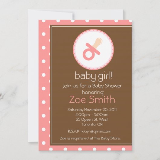 Invitation de Baby shower de filles douces (Devant)