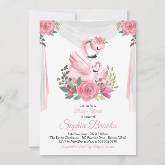 Invitation de baby shower de Flamant rose (Devant)