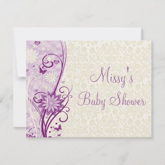 Invitation de baby shower de fleur et de papillon (Devant)