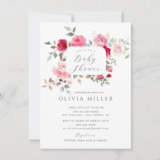 Invitation de Baby shower de fleurs blanches (Devant)