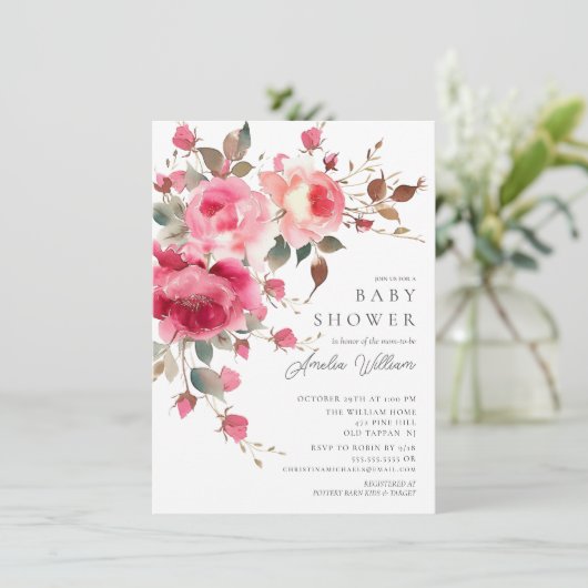 Invitation de Baby shower de fleurs blanches (Debout devant)