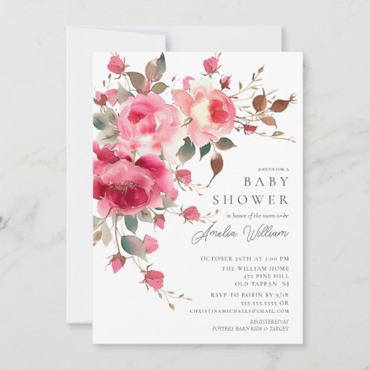 Invitation de Baby shower de fleurs blanches (Devant)