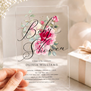 Invitation de Baby shower de fleurs blanches