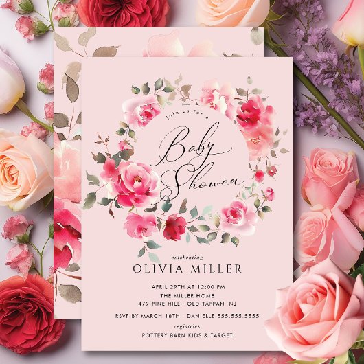 Invitation de Baby shower de fleurs blanches