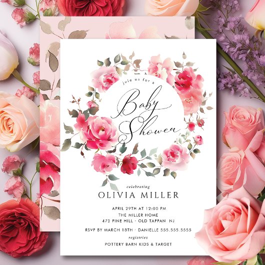 Invitation de Baby shower de fleurs blanches