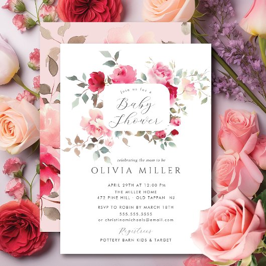 Invitation de Baby shower de fleurs blanches