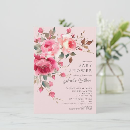 Invitation de Baby shower de fleurs blanches (Debout devant)