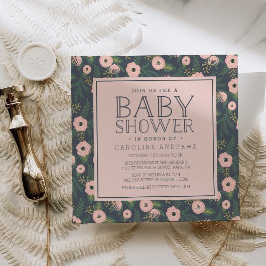Invitation de Baby shower de fleurs blanches de mi