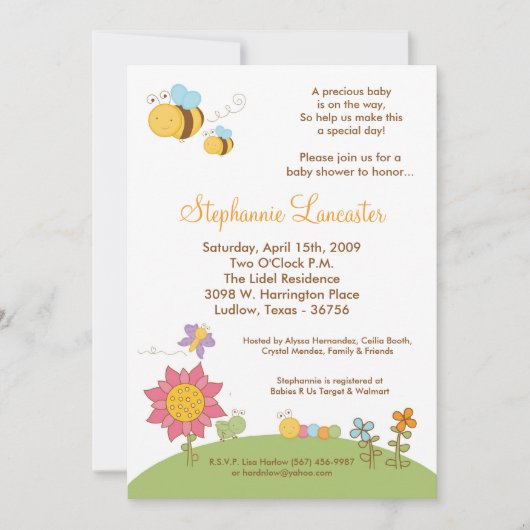 invitation de baby shower de fleurs d'insectes du (Devant)