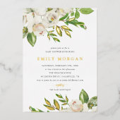 Invitation de Baby shower de fleurs dorées (Recto)