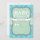 Invitation de Baby shower de fleurs Turquoise de M (Devant)