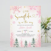 Invitation de Baby shower de flocon de neige rose (Debout devant)