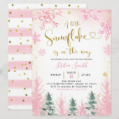 Invitation de Baby shower de flocon de neige rose (Devant / Derrière)