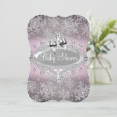 Invitation de Baby shower de flocon de neige rose (Debout devant)