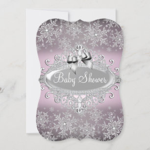 Invitation de Baby shower de flocon de neige rose 