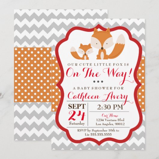 Invitation de baby shower de Fox (Devant / Derrière)