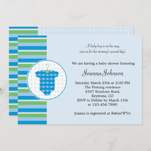 Invitation de Baby shower de garçon (Devant / Derrière)