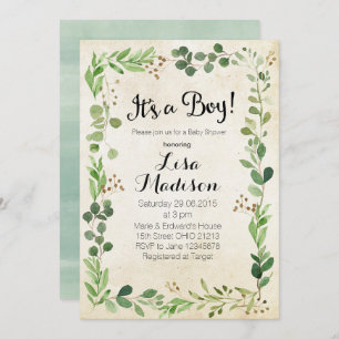 Invitation de baby shower de garçon de verdure