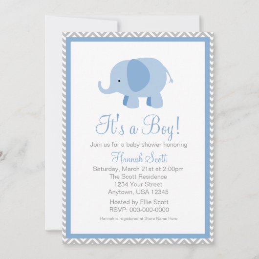 Invitation de baby shower de garçon d'éléphant de (Devant)