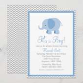 Invitation de baby shower de garçon d'éléphant de (Devant / Derrière)