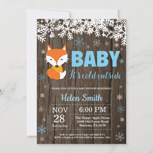Invitation de Baby shower de garçon d'hiver de la  (Devant)