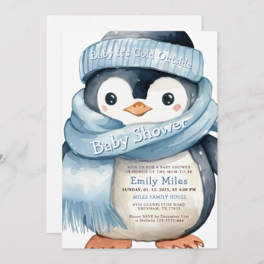 Invitation de Baby shower de garçon d'hiver de Pen (Devant / Derrière)