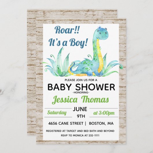 Invitation de Baby shower de garçon Dinosaur rusti (Devant / Derrière)