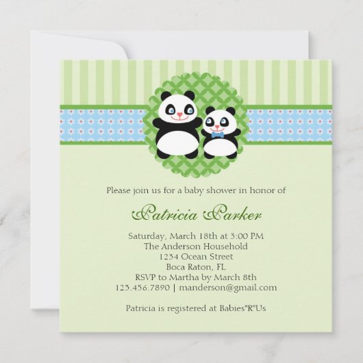 Invitation de baby shower de garçon d'ours panda (Devant)