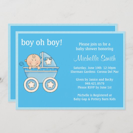 Invitation de baby shower de garçon oh (Devant / Derrière)
